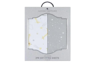 Living Textiles 2 Pack Jersey Cot Fitted Sheets - Noah & Grey Stars