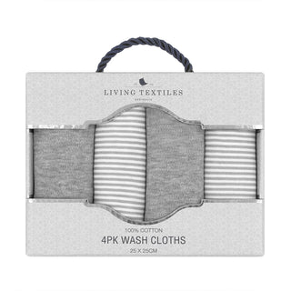Living Textiles Wash Cloths 4 Pack - Grey & Grey Stripe