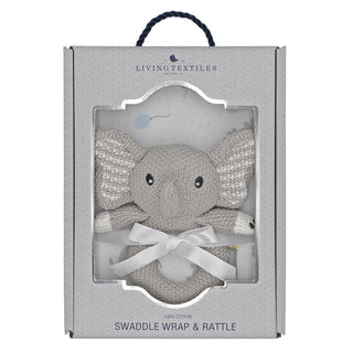 Living Textiles Jersey Swaddle & Rattle - Mason the Elephant