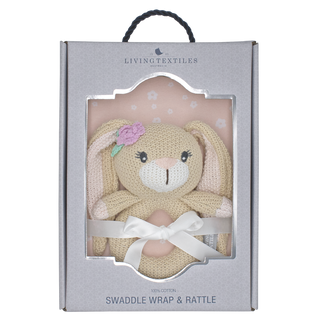 Living Textiles Jersey Swaddle & Rattle - Floral Bunny