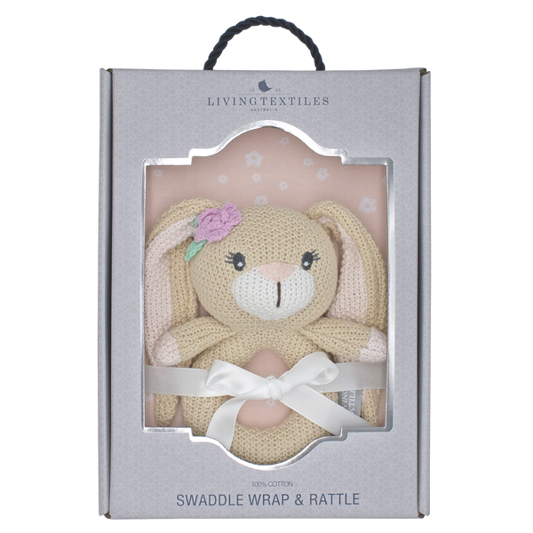 Living Textiles Jersey Swaddle & Rattle - Floral Bunny