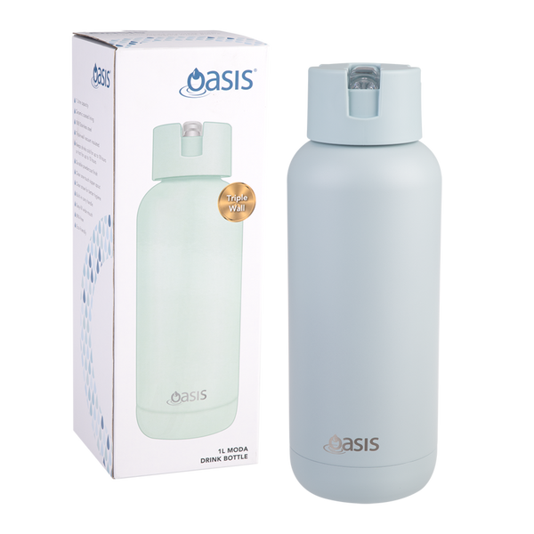 Oasis "Moda" Ceramic Lined Stainless Steel Triple Wall Insulated Drink Bottle 1L
