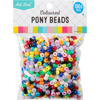 Art Star Assorted Colour Pony Beads 7mm 100g Pack