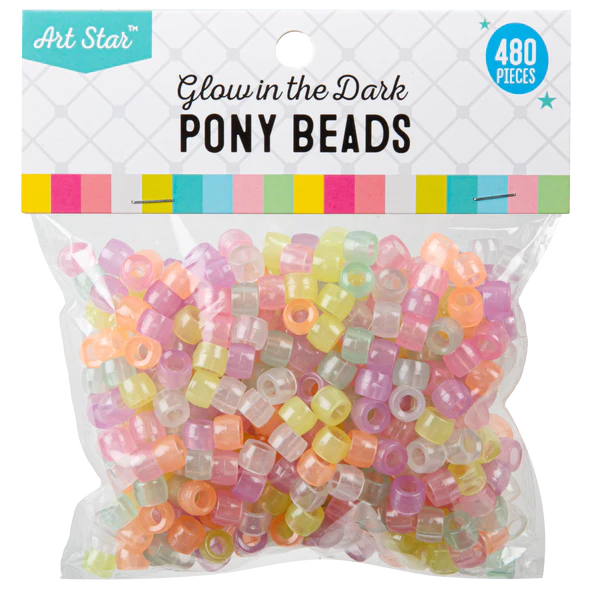 Art Star Assorted Colour Glow in the Dark Pony Beads 480 Piece Pack