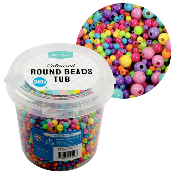 Art Star Assorted Colour and Size Round Beads (4, 6 and 8mm) 340g Tub
