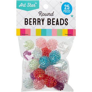 Art Star Assorted Colour Round Berry Beads 15mm 25 Piece Pack