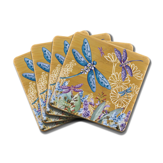 Lisa Pollock Bamboo Coaster Set - Lavender Dragonflies