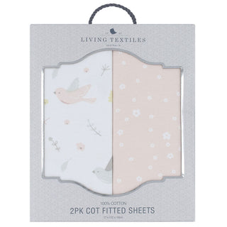 Living Textiles 2 Pack Jersey Cot Fitted Sheets - Ava & Floral Blush