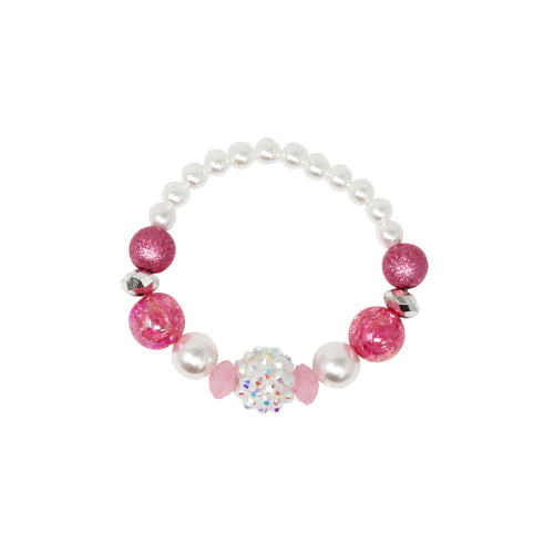 Sparkly Pink and Pearl Beaded Necklace and Bracelet Set