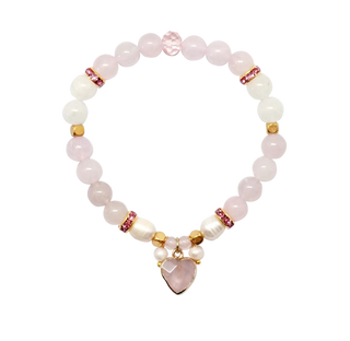 Lisa Pollock Crystal Heart Charm Bracelet - Rose Quartz