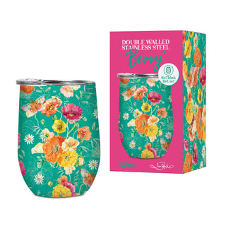 Lisa Pollock Double Walled Stainless Steel Bevvy - Bright Poppies