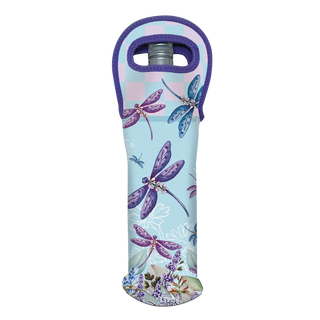 Lisa Pollock Neoprene Wine Bottle Cooler - Lavender Dragonflies