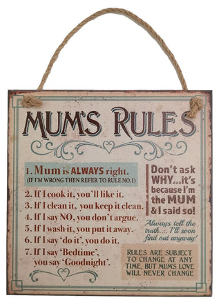 At home vintage sign - Mum's Rules
