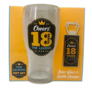 18 Beer Glass & Bottle Opener Set