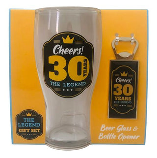30 Beer Glass & Bottle Opener Set