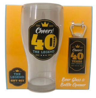 40 Beer Glass & Bottle Opener Set