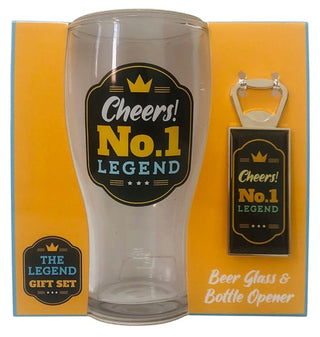 Legend Beer Glass & Bottle Opener Set