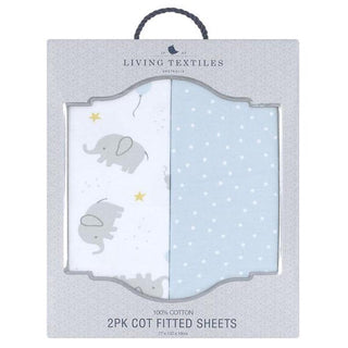 Living Textiles 2 Pack Jersey Cot Fitted Sheets - Mason & Blue Dots