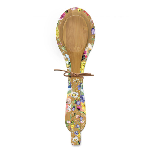 Bamboo Spoon Rest & Spoon - Wild Flower Rainbow