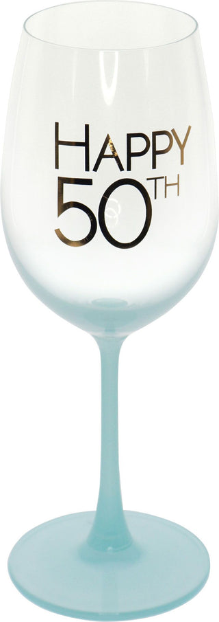 Happy 50th Teal Wine Glass