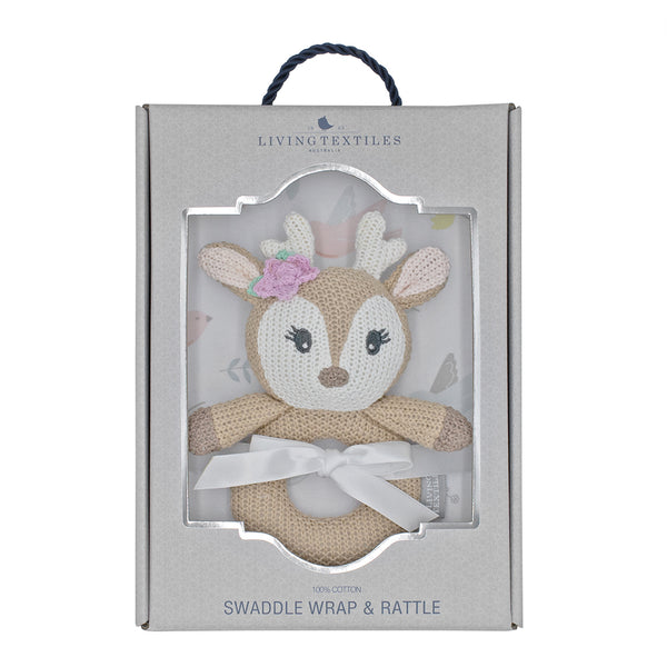 Living Textiles Jesery Swaddle & Rattle - Ava the Fawn