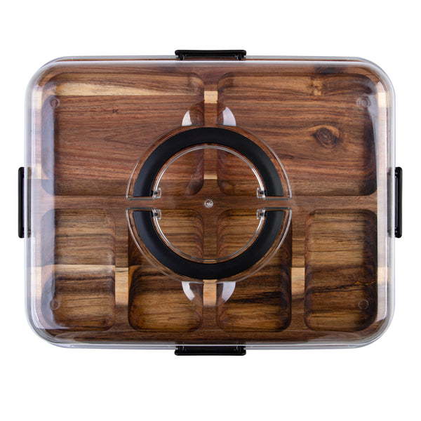 Alfresco Lane Acacia Wood 6 Comp. Rectangular Grazing Platter with Lid