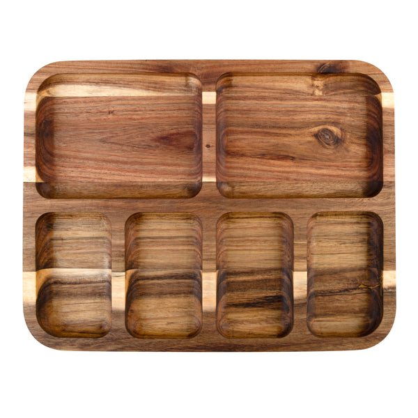 Alfresco Lane Acacia Wood 6 Comp. Rectangular Grazing Platter with Lid