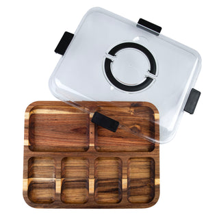 Alfresco Lane Acacia Wood 6 Comp. Rectangular Grazing Platter with Lid