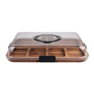 Alfresco Lane Acacia Wood 6 Comp. Rectangular Grazing Platter with Lid