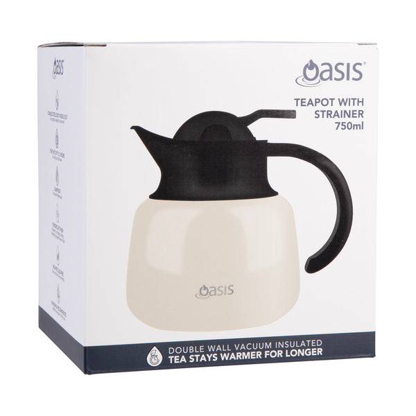 Oasis Stainless Steel Double Wall Insulated Tea Pot w Strainer 750ml