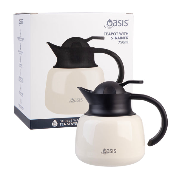 Oasis Stainless Steel Double Wall Insulated Tea Pot w Strainer 750ml