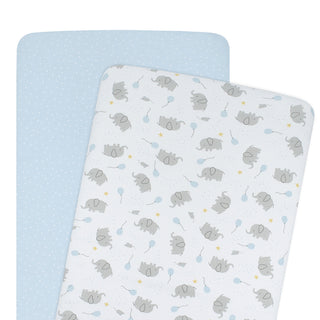 Living Textiles 2 Pack Jersey Bassinet Fitted Sheets - Mason & Blue Dots