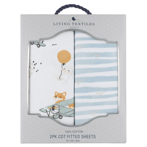 Living Textiles 2 Pack Jersey Cot Fitted Sheets - Up Up & Away
