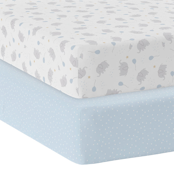 Living Textiles 2 Pack Jersey Cot Fitted Sheets - Mason & Blue Dots