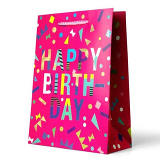 Gift Bag Medium - Happy Birthday Confetti on Pink