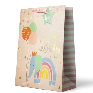 Premium Gift Bag Large - Hello Baby a NEW Baby Elephant on Pink