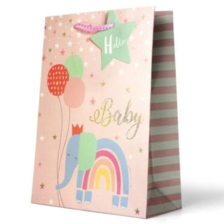 Premium Gift Bag Medium - Hello baby elephant on pink