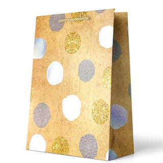 Gift Bag Large - Silver, Grey and White Polka Dots on Gold