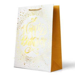 Premium Gift Bag Large - Foiled Happy Birthday Gold Stars on White
