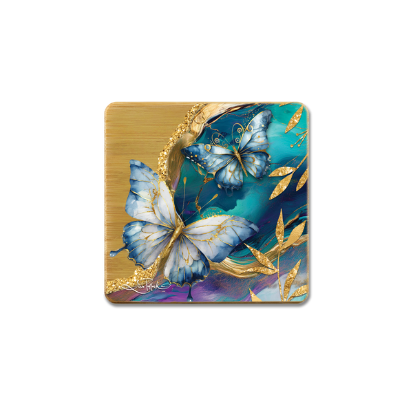 Lisa Pollock Bamboo Coaster Set - Tranquil Butterflies