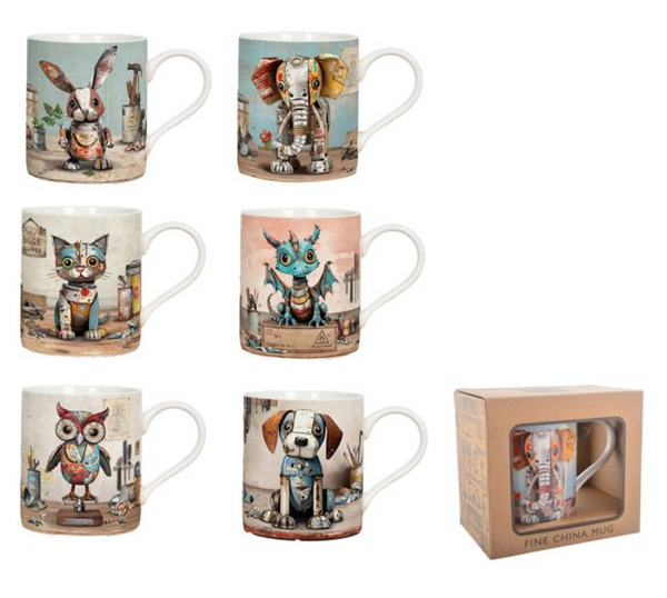 ceramic bug art mugs with cute scrap metal images printed