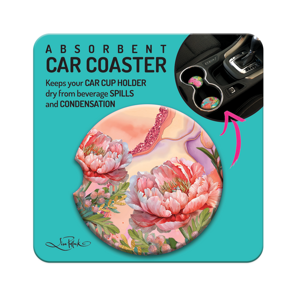 Lisa Pollock Car Coaster - Coral Peony