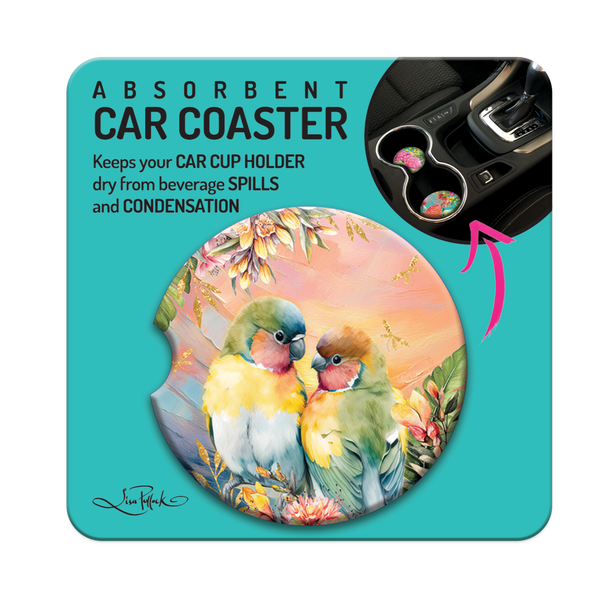 Lisa Pollock Car Coaster - Sunset Love Birds