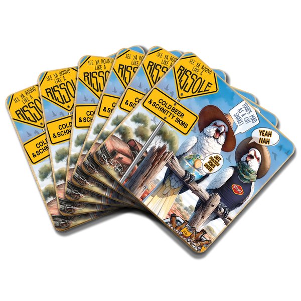 Lisa Pollock - Set of 6 Fair Dinkum Coasters - Squawking Slang