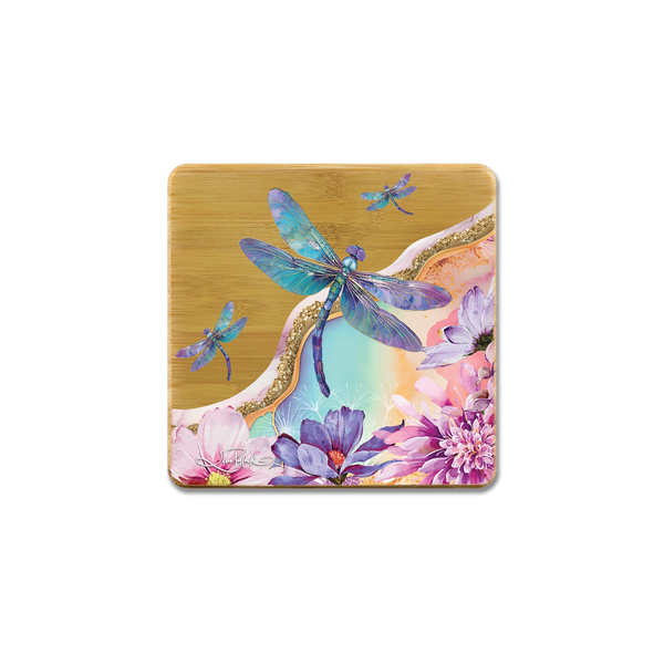 Lisa Pollock Bamboo Coaster Set - Delightful Dragonflies