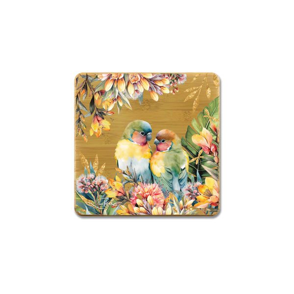 Lisa Pollock Bamboo Coaster Set - Sunset Love Birds