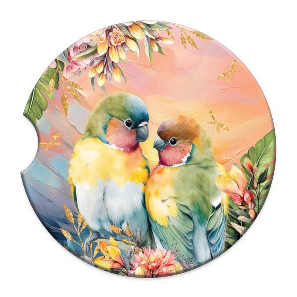 Lisa Pollock Car Coaster - Sunset Love Birds