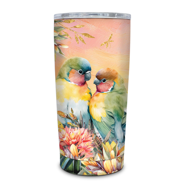 Lisa Pollock Double Walled Stainless Steel Roadie - Sunset Love Birds