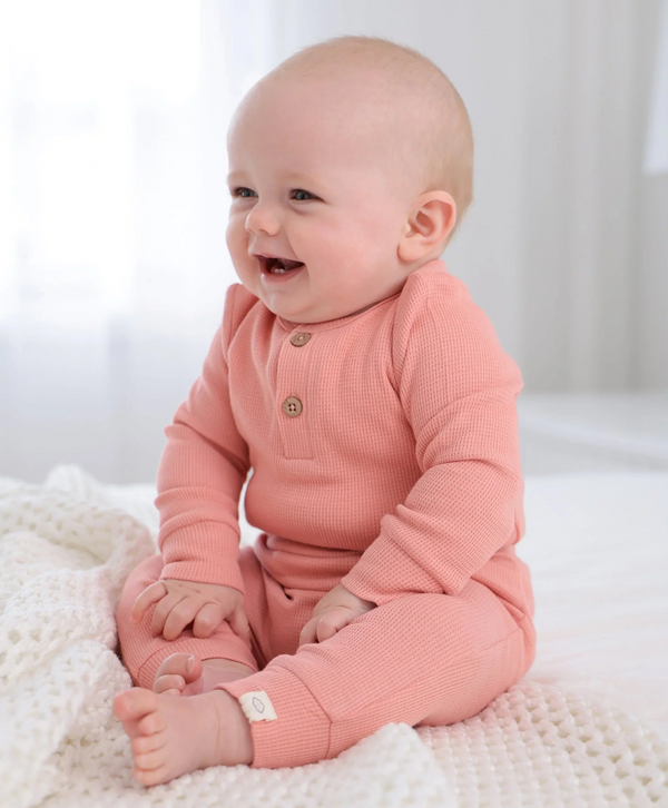 Lummi in colour - Organic Cotton Waffle Long Sleeve Body Suit - Blush Pink