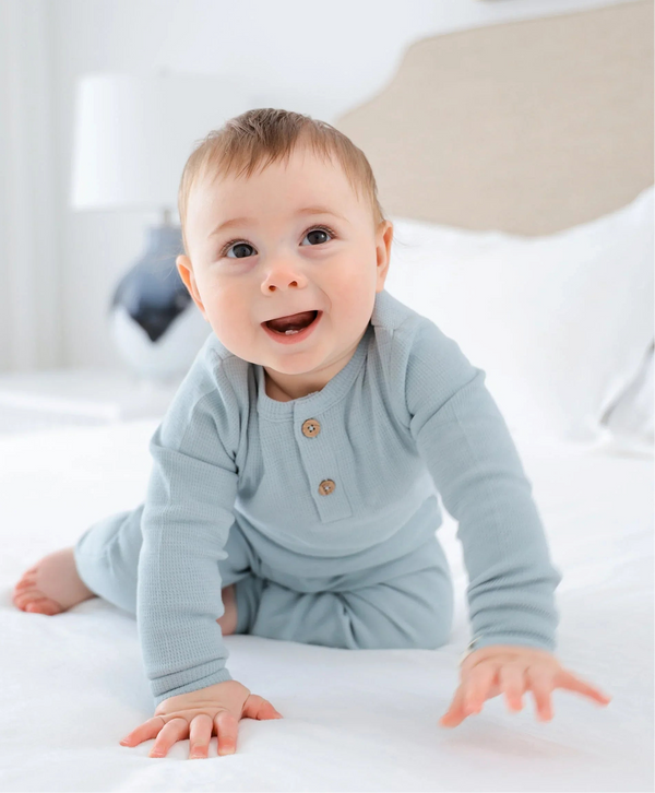 Lummi in colour - Organic Cotton Waffle Long Sleeve Body Suit - Sky Blue
